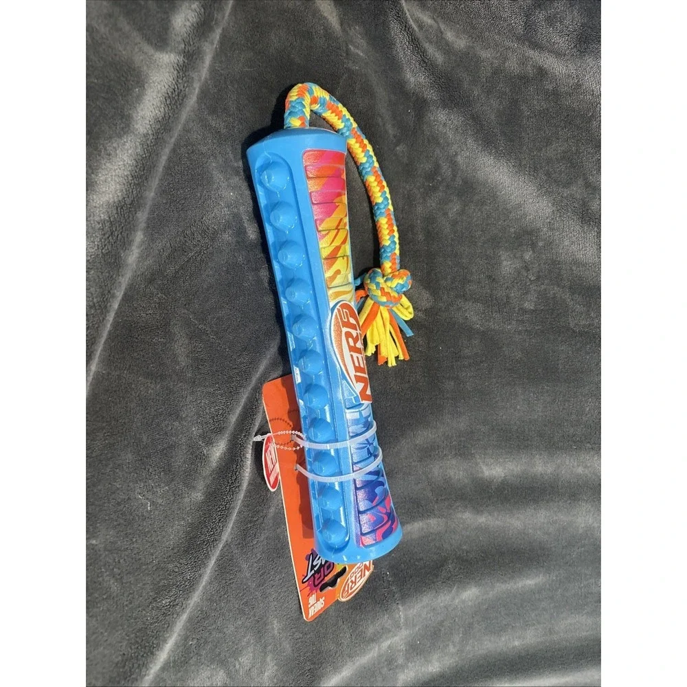 NERF 11 inch Color Blast‎ Pet Squeak Stick with T-Shirt Rope Dog Toy